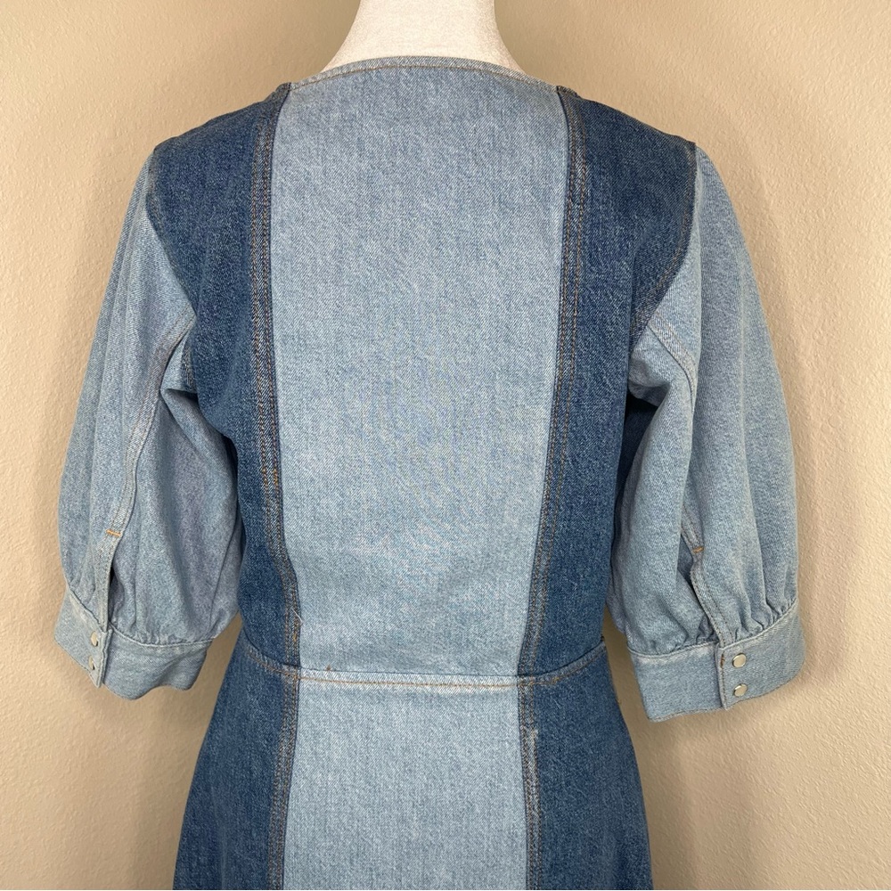 GANNI Cutline Bleach Two-Tone Blue Denim Organic Cotton Midi Dress EU 38 US6 - Picture 11 of 16
